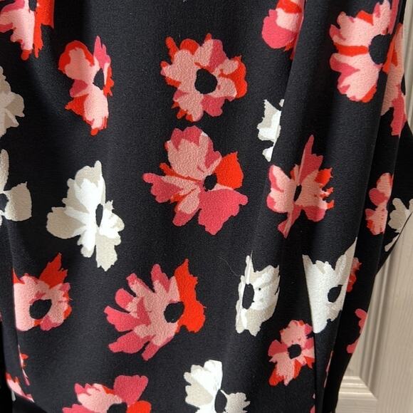 Elle Flower Dress black with red/pink and white/beige flowers Sz XL Fitted belt - Picture 3 of 11